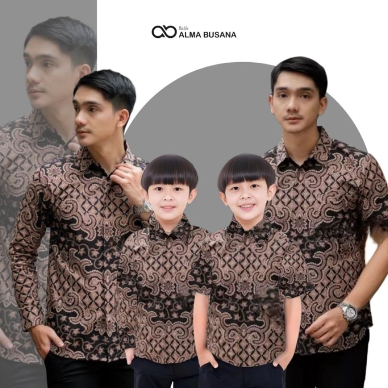 Kemeja Batik Anak Laki Laki Usia 1-13 Tahun Warna Coklat Mocca Batik Couple Ayah dan Anak Motif Jalu