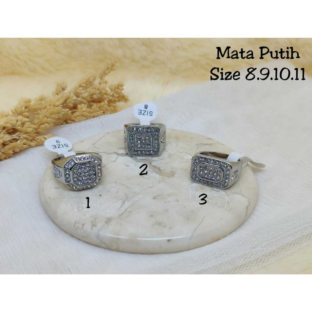 Cincin Titanium Batu Mata Pria Cowok Silver Anti-Karat Super Keren Stainless Steel Casual Keren