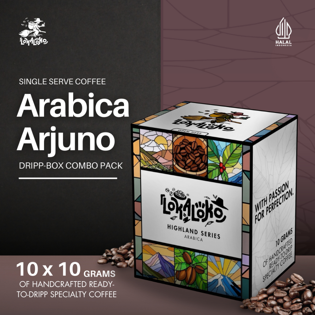 

Kopi Drip Bag Arabica Arjuno Single Origin Sachet Box 10x10g single-serve | Lokaloko Drip Series