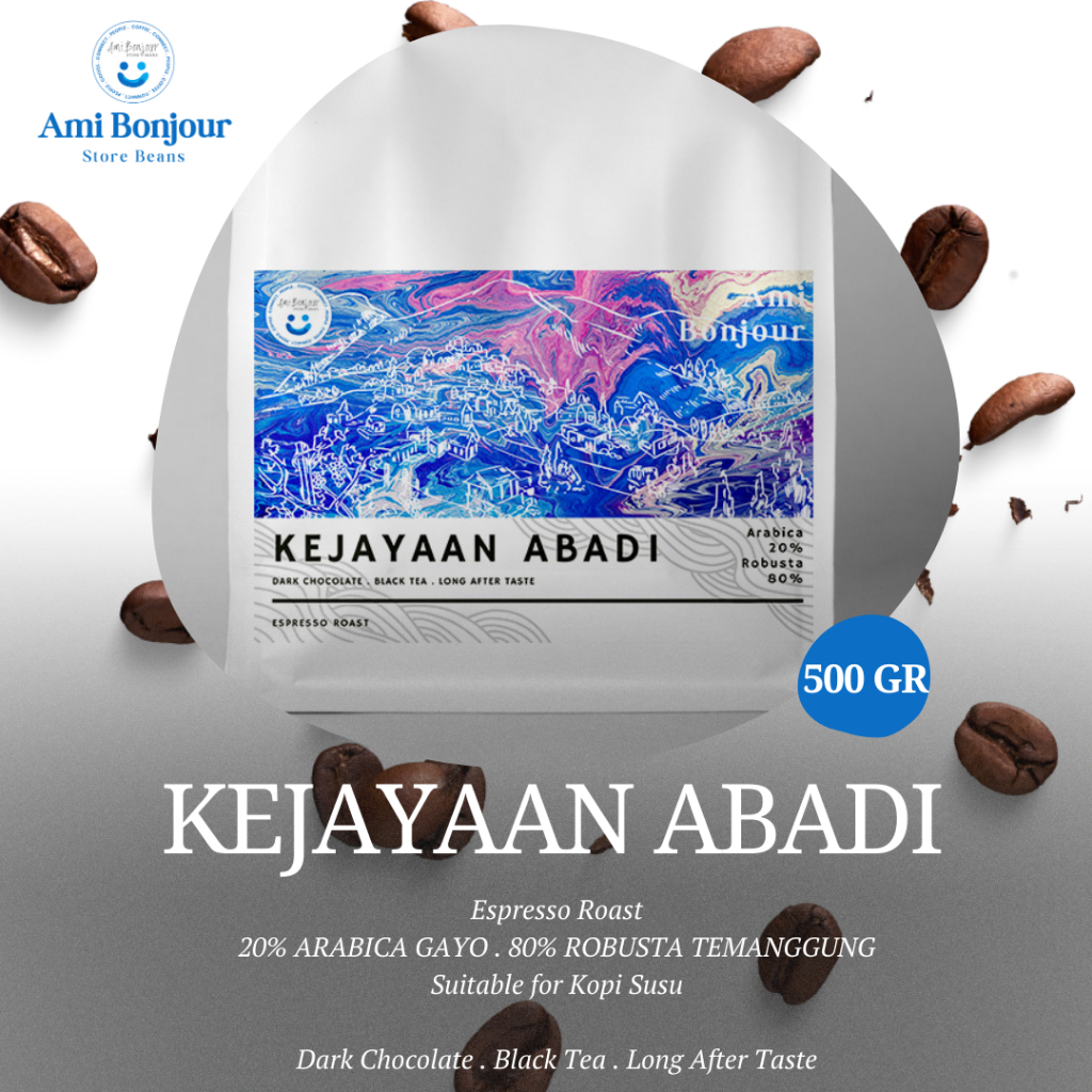 

Ami Bonjour - Kejayaan Abadi 20/80 - Biji Kopi Espresso Roast Coffee Bean - Kopi Susu Blend - 500GR