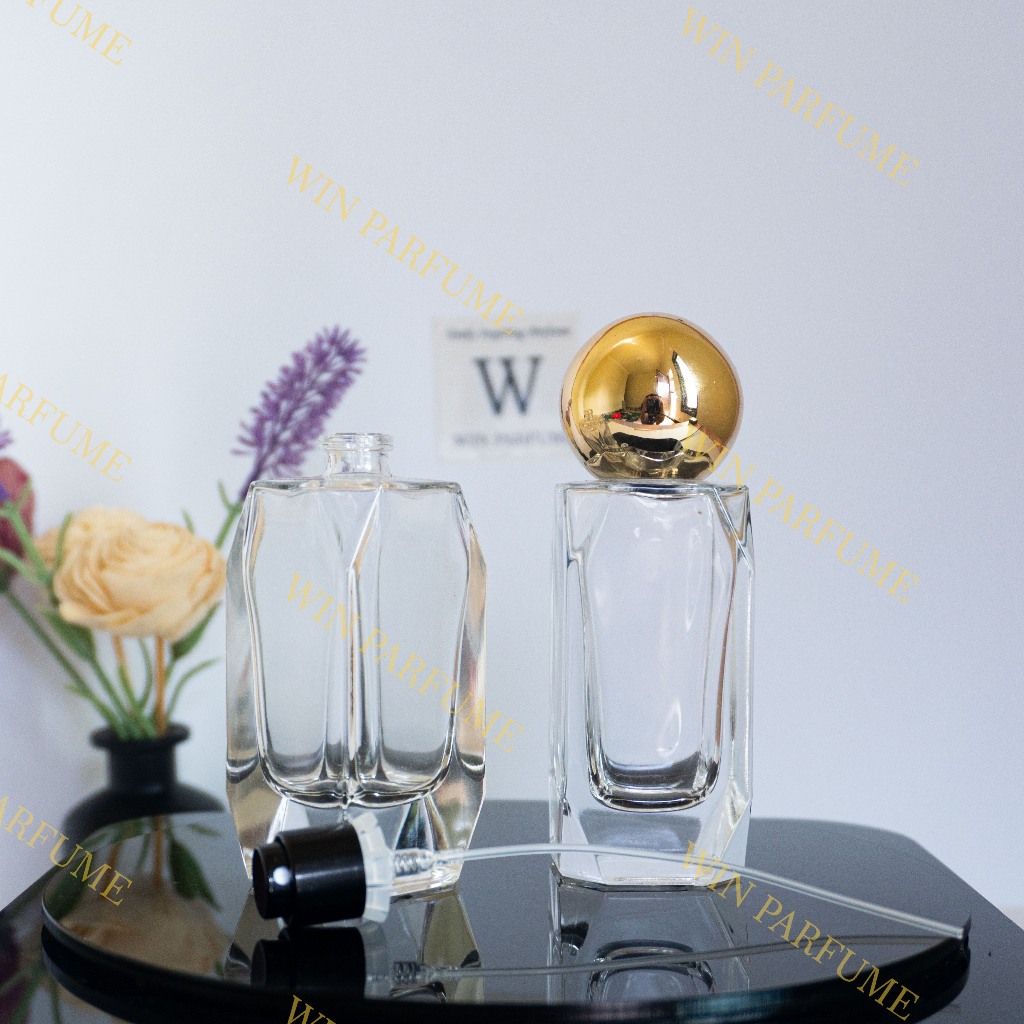 Botol Parfum Mewah Crystal Diamond 50ml Semi Press Tutup Bulat Gold Ring Spray Hitam