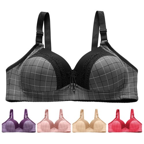 [ Tersedia Size Jumbo ] Bra Wanita Cup Ukuran Besar BH Big Size Motif Kotak Busa Tebal Import Premiu