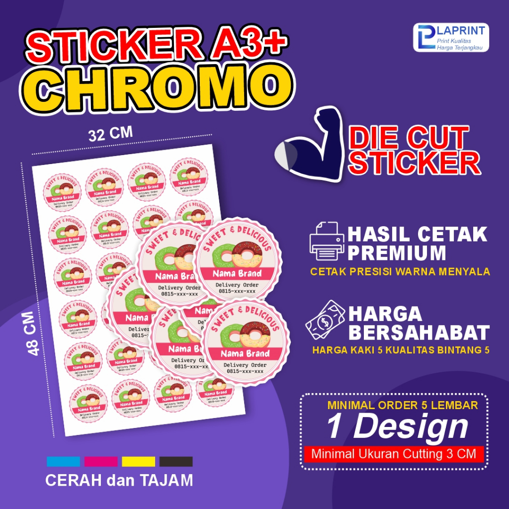 Cetak Stiker Chromo A3+ Die Cut Custom / Cetak Stiker Cutting Putus