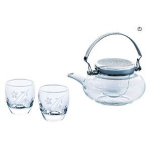 Cooling Sake Set, Teko dan Gelas Kaca Bunga Sakura – Desain Elegan dan Modern