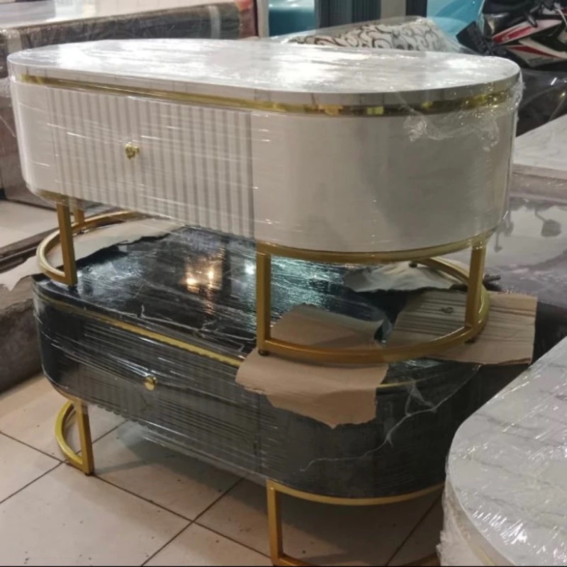 Meja Tamu Oval Motif Marmer Berkualitas Baik