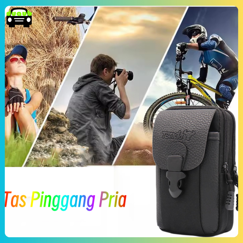 Tas Pinggang Pria Tas Hp Pinggang Carabiner Impor Waterproof Dompet Hp Bahan Kanvas Kulit