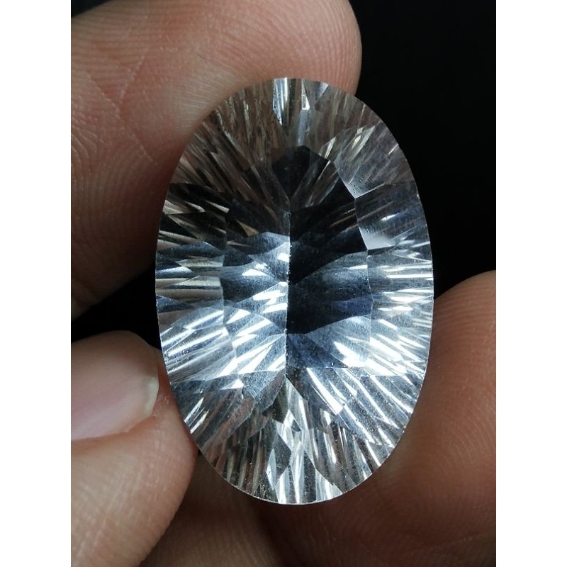 Natural Rock Crystal Quartz Memo 25 x 16 x 10 mm 22.2 Ct Kinyang Air Jumbo Oval Concave Cutting NTD 