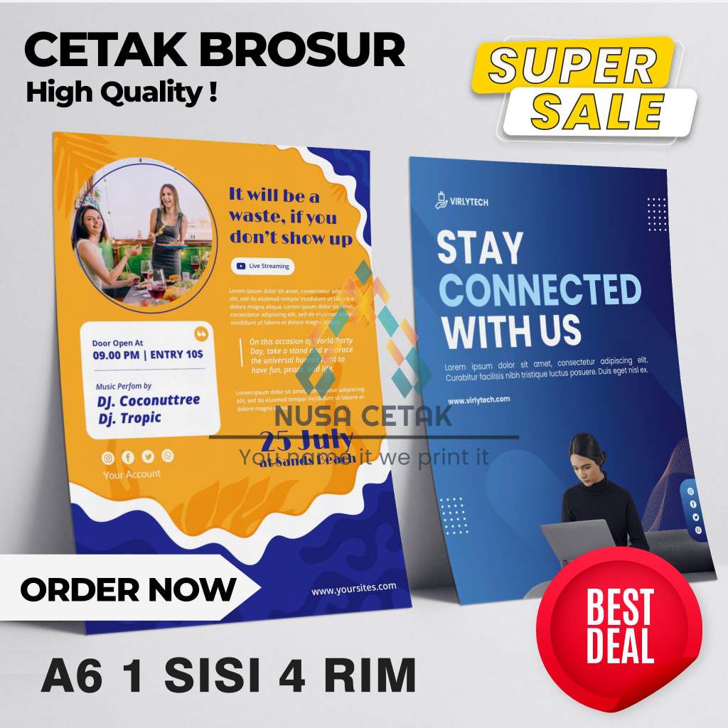 

Cetak Brosur/Flyer A6 (1 SISI) 4 RIM / 2.000 LBR | Murah !