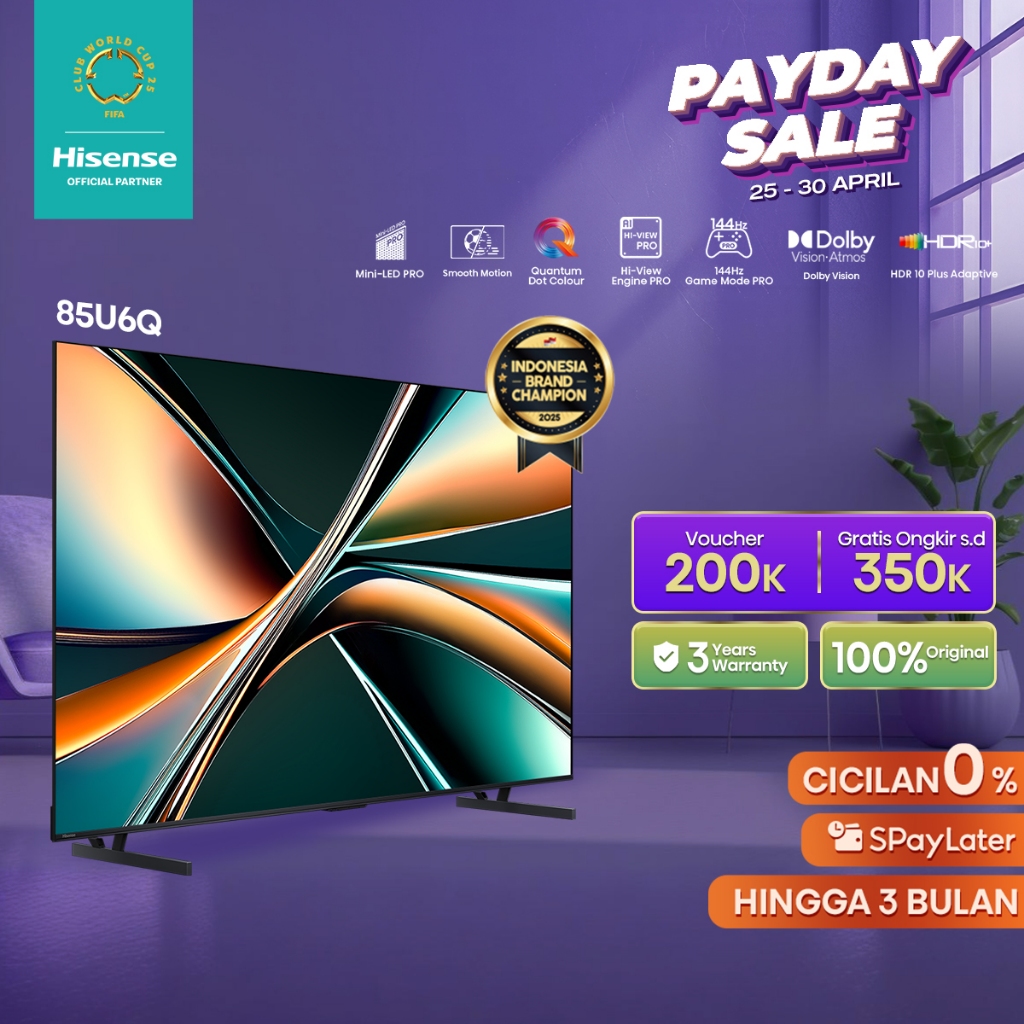 Hisense 85 inch - 85U6Q - 4K Vidaa  TV - Dolby Vision Atmos - Mini LED
