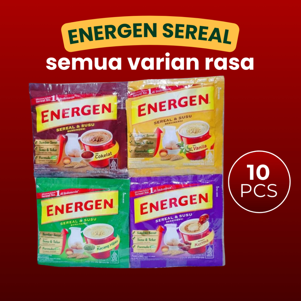 

ENERGEN SEREAL Semua Varian Rasa COKELAT VANILA KACANG HIJAU JAHE Renceng isi 10 Sachet