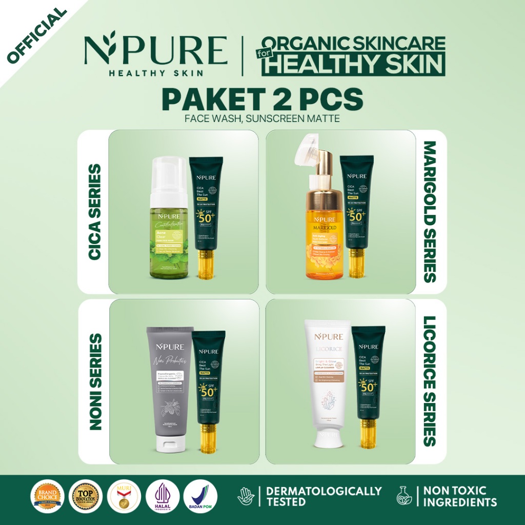 CLEANSER + SUNSCREEN - NPURE Cleanser Cica Marigold Noni Licorice + NPURE Cica Beat The Sun Matte / 