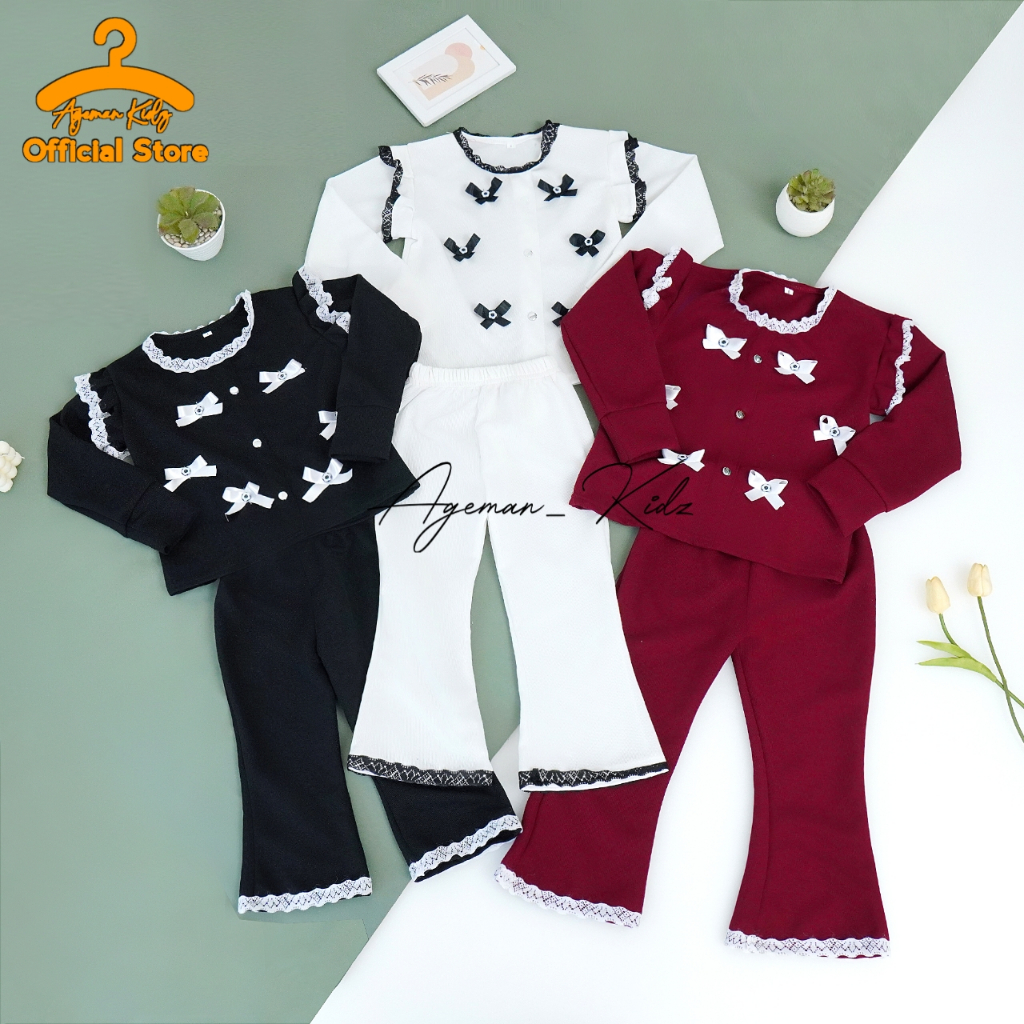 Cardigan Anak Perempuan Setelan Popy Cardigan Anak Perempuan Motif Pita Usia 1-11 Tahun