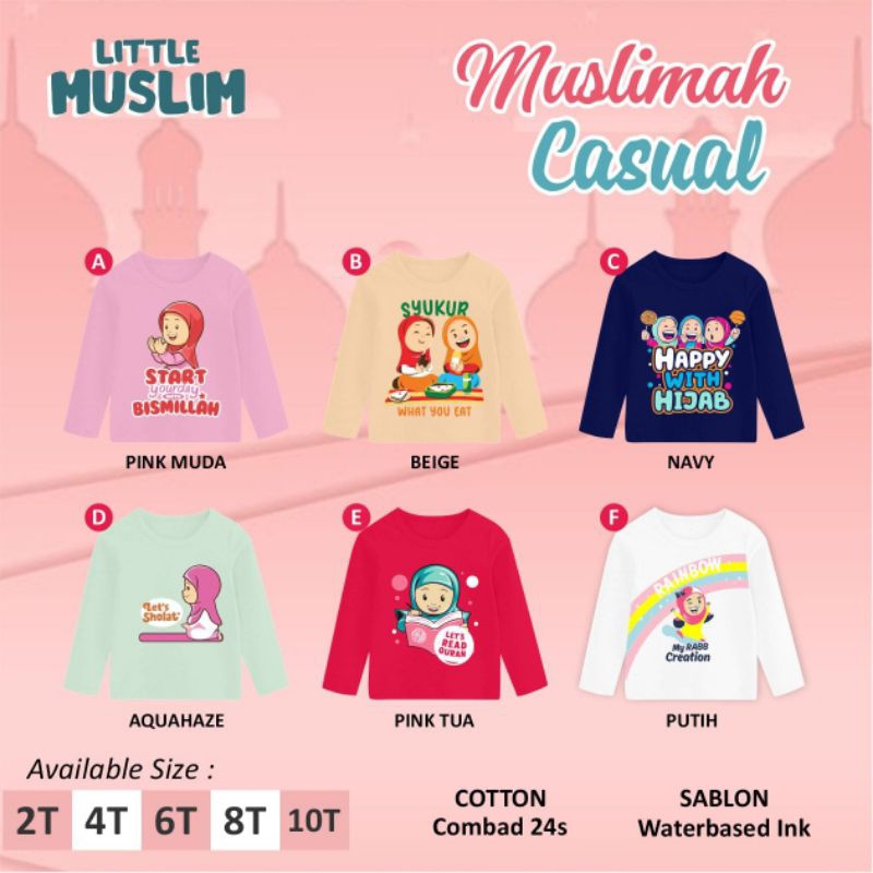 Kaos Muslimah Anak/Kaos Anak Perempuan/Kaos Panjang Muslimah/Kaos Harian Anak