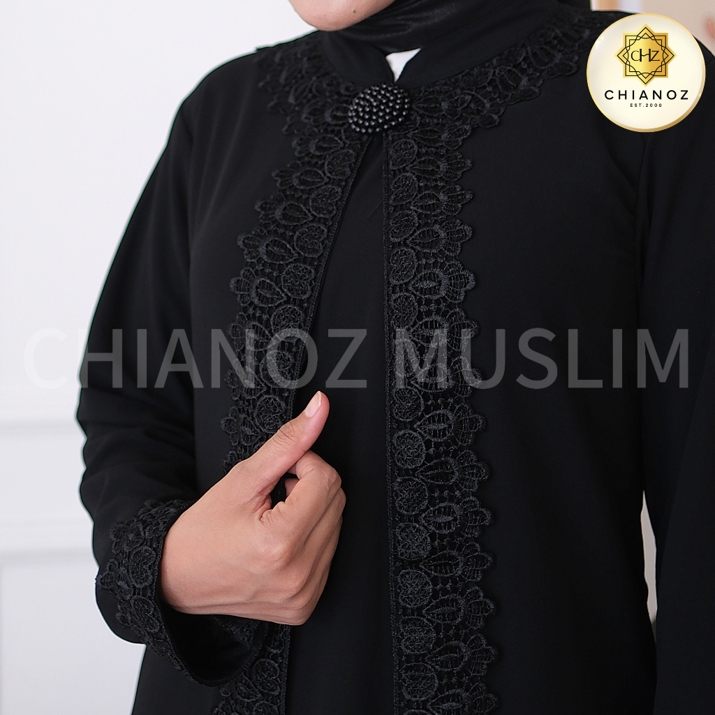 Chianoz Gamis Putih Abaya Mewah Wilona Dress Full Renda Baju Lebaran Umroh Haji Manasik Pesta Akad