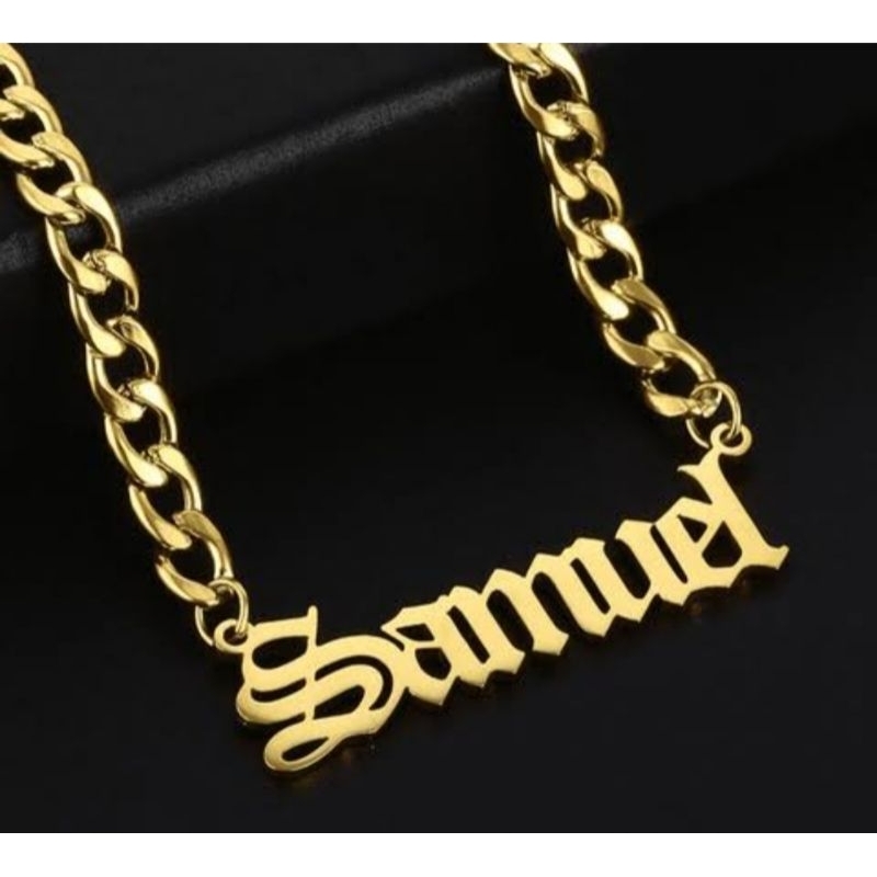 Kalung Nama Lapis Emas 24k // Kalung pria-Wanita rantai sisik naga titanium// Kalung Titanium