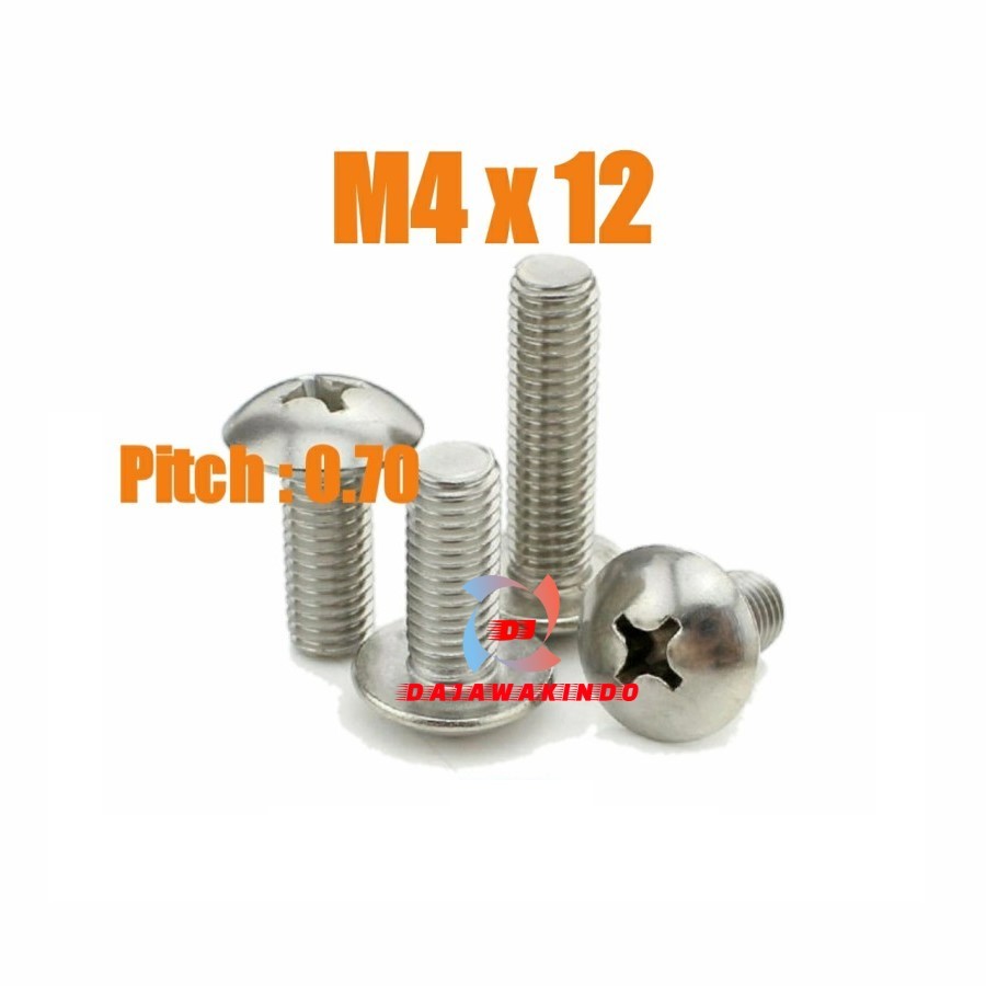 Baut JT Stainless M4 x 12 / Baut Payung SS M4 x 12 / JT SS M4 x 12