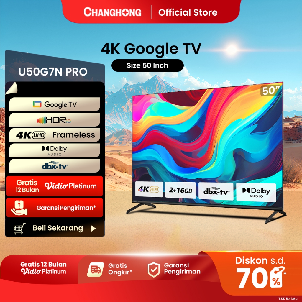 Google TV  Changhong 50 inch Smart TV 4K UHD-HDR10+DBX Dolby Audio Google Assistant  Netflix Youtube