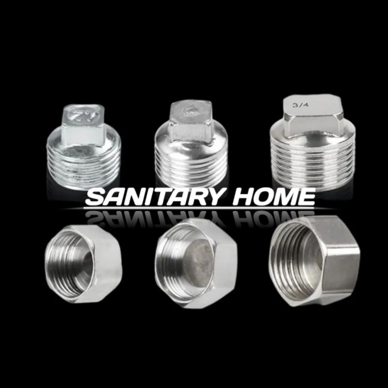 penutup kran air tutup sock pipa drat tutup dop stainless murah 1/2inch 3/4inch 1inch