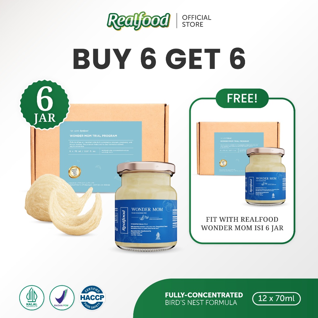 

BUY 6 GET 6, Realfood Wonder Mom Minuman Sarang Burung Walet dengan Premiks Vitamin (Asam Folat)
