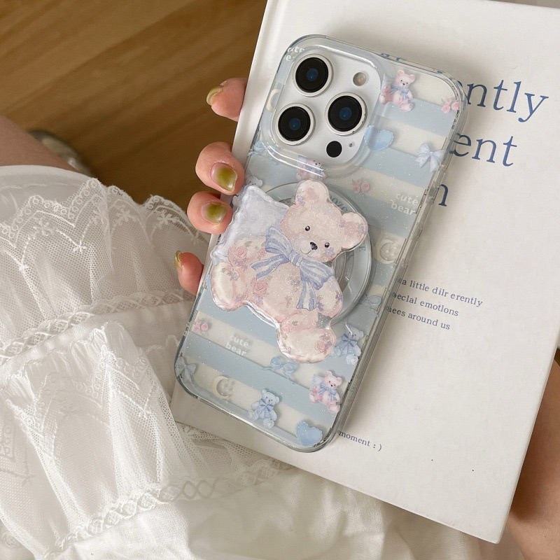 GLEAMSWEAR.ID | Cut Little Bear magsafe Magnetic Popsocket Case Iphone 13 14 15 16 Pro Promax