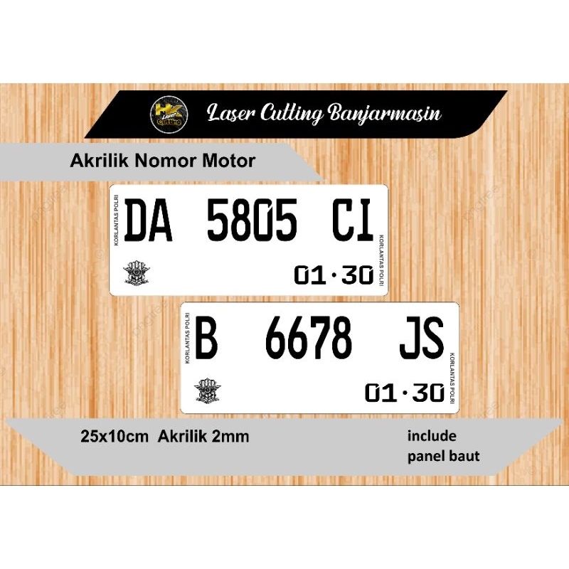 akrilik nomor plat motor dasar putih,variasi nomor plat motor akrilik