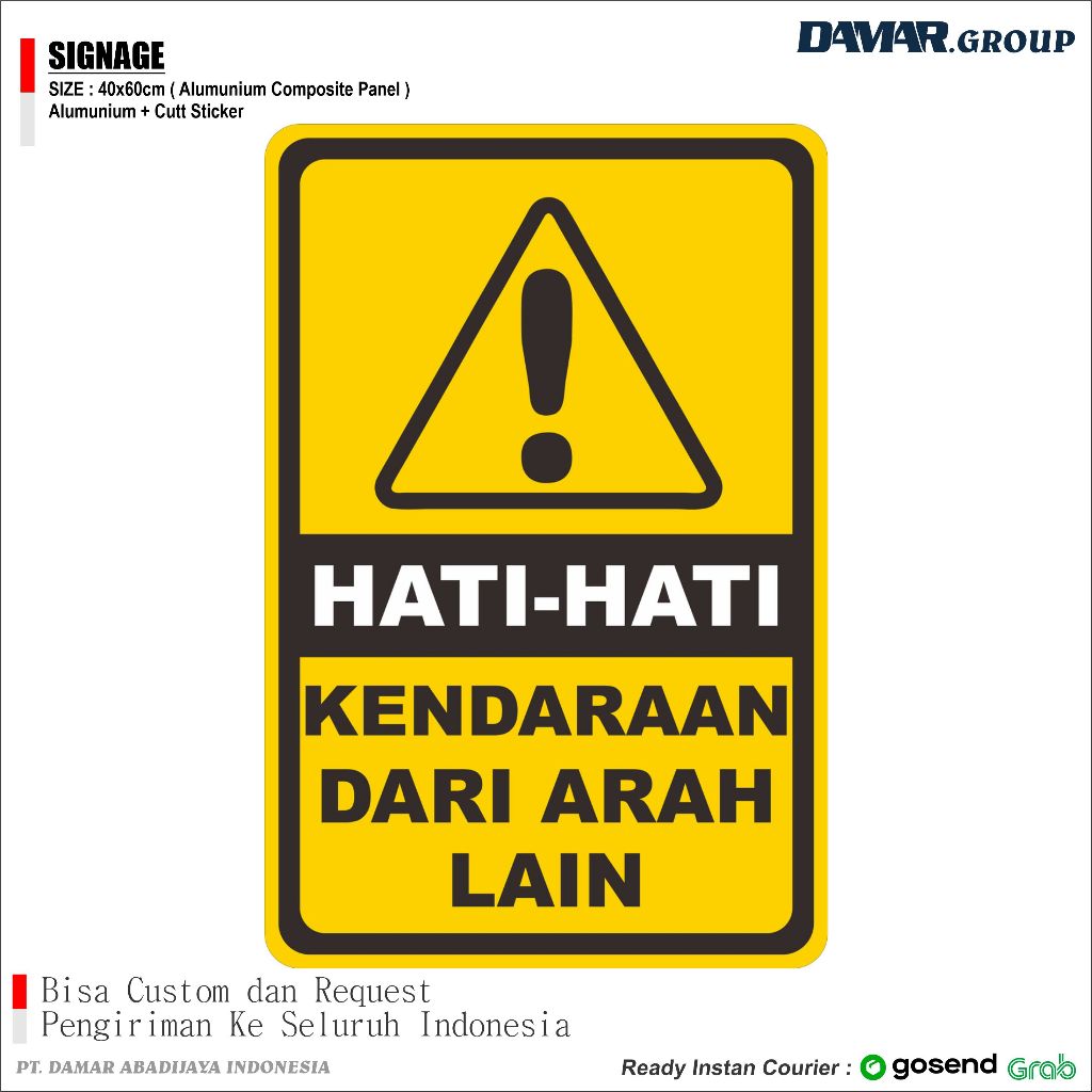 

RAMBU RAMBU HATI HATI KENDARAAM DARI LAWAN ARAH SIGNAGE 40x60cm, Papan Tanda Arah Nama Plakat Sign Akrilik dan ACP 3mm
