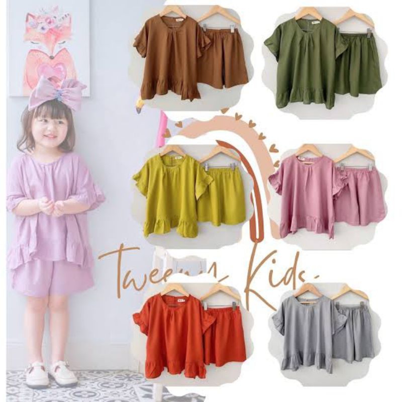 Setelan Anak perempuan bahan rayon polos Freya set one set Rayon baju Anak perempuan