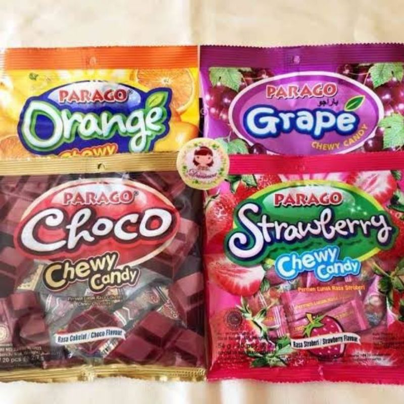 

PERMEN PARAGO CHEWY CANDY COKELAT | STROBERY | ORANGE | ANGGUR NETTO 54 GR