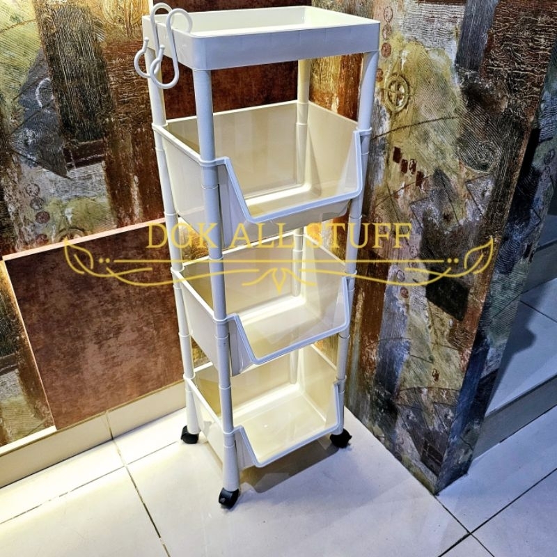 Rak Keranjang Troli Segi Persegi Dapur Salon Dorong Toilet Kamar Mandi Buku Alat Tulis Snack Make up