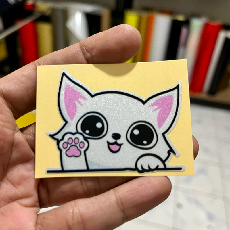 #43, stiker kucing lucu hologram, stiker ngintip, hp, motor