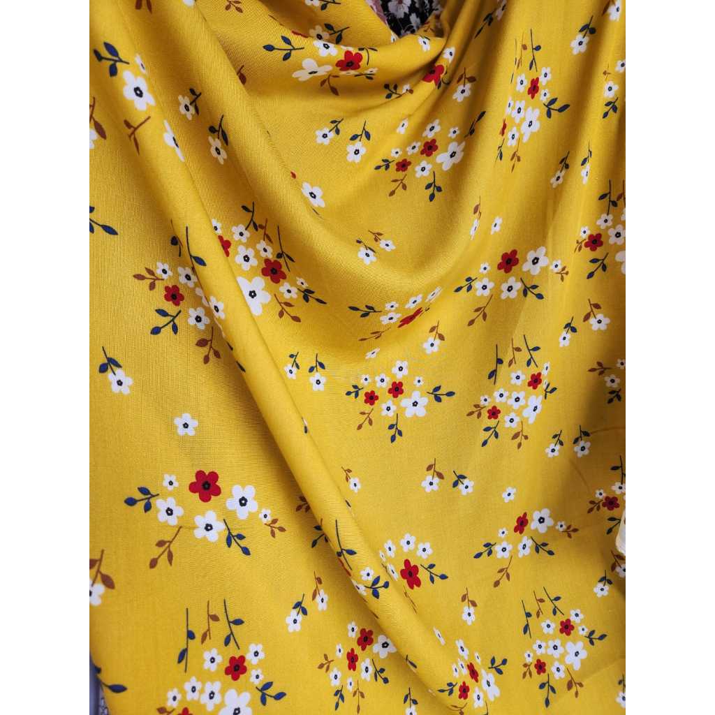 Kain katun rayon viscose premium motif bunga terbaru best seller 3 warna kuning krem dan biru paling