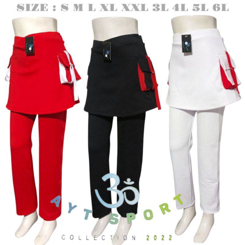 PROMO CELANA SENAM ROK KANTONG TERLARIS celana olahraga rok kantong kombinasi merah putih bahan