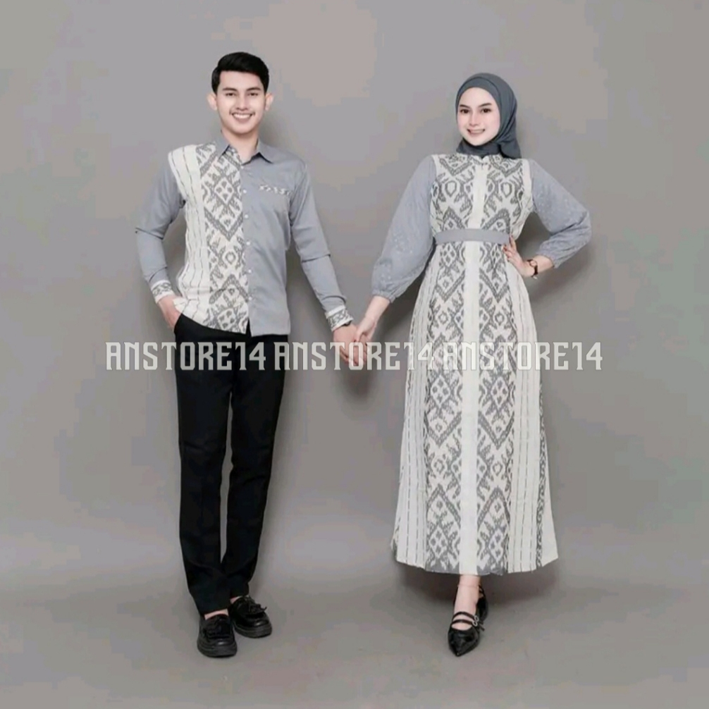 ANSTORE14 - BAJU TENUN COUPLE BELVIA PUTIH - DRESS COUPLE TENUN KONDANGAN PREWEDDING PASANGAN