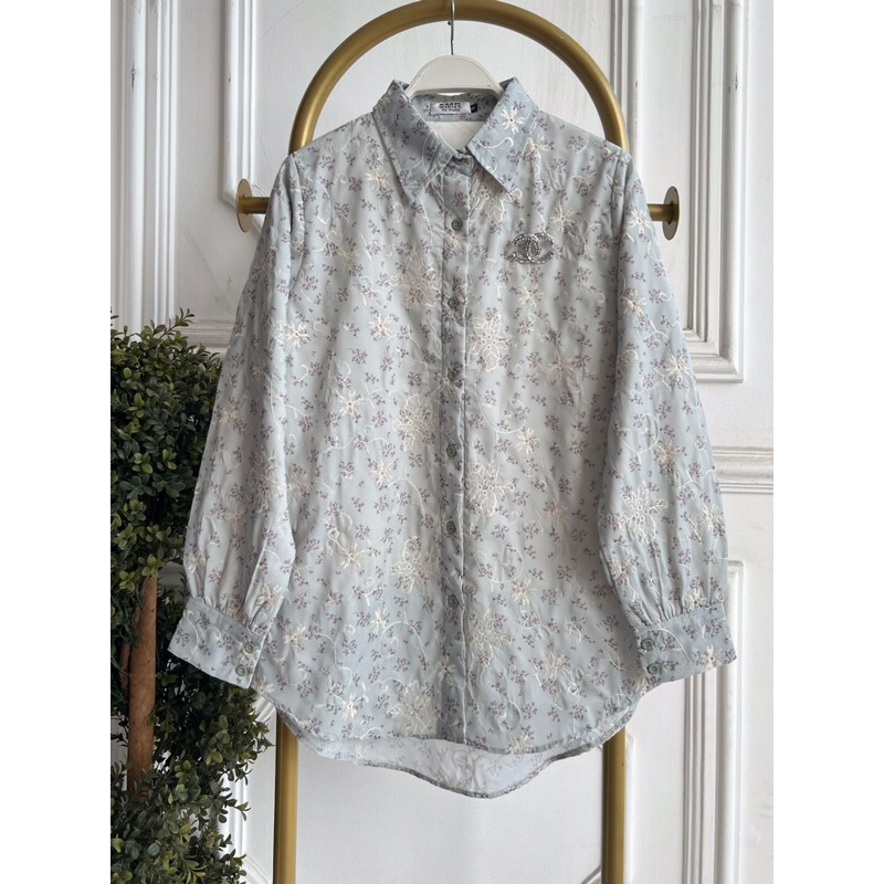 COD KEMEJA BLOUSE PARIS BORDIR BUNGA VISCOSE  JAGUAR GAMIS MOTIF BUNGA KECIL MEWAH BAHAN AYESHA BY B