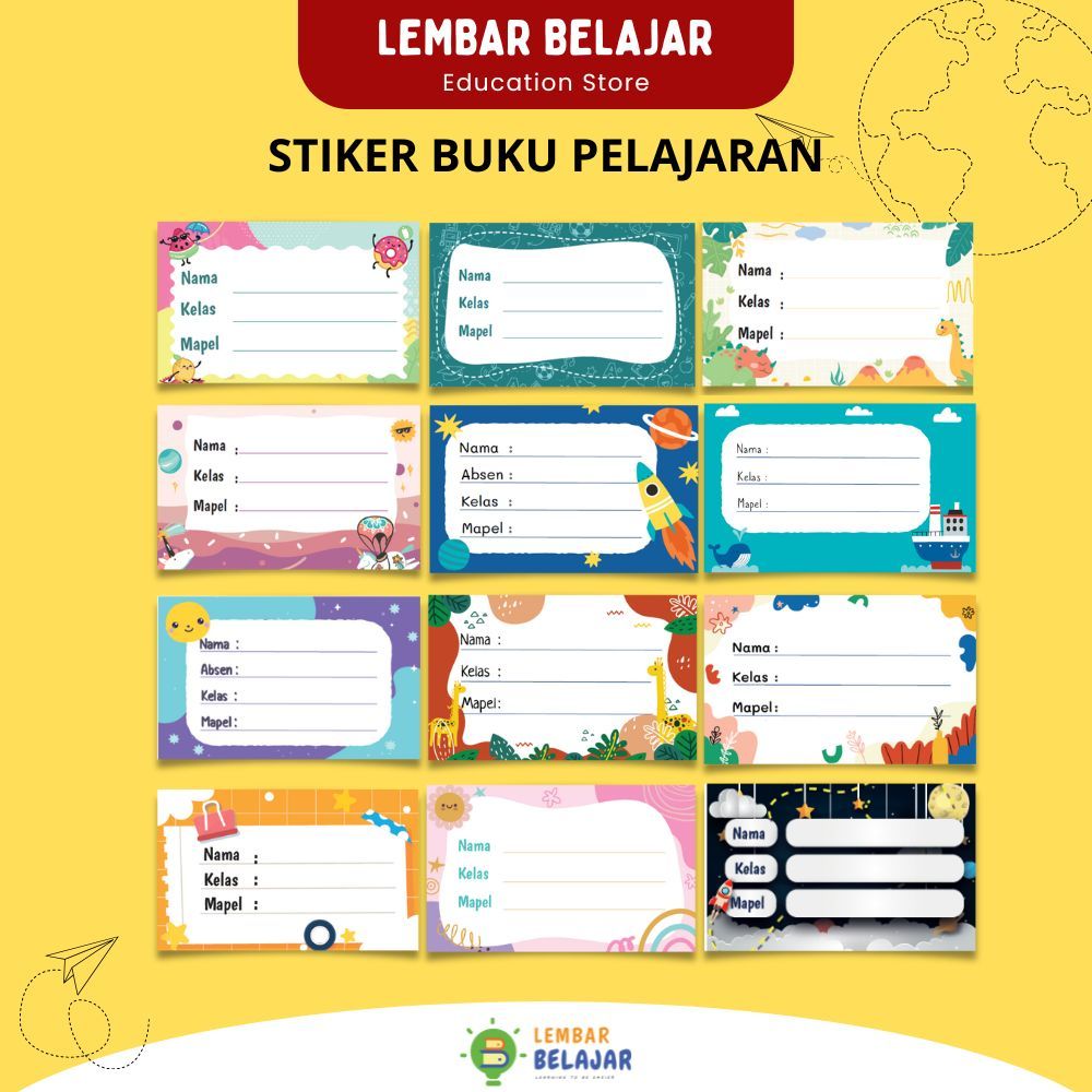 

[ Lembar Belajar ] 1 Pcs Stiker Label Buku Pelajaran Sekolah Macam Macam Tema Bebas Pilih Campur harga per 1pcs