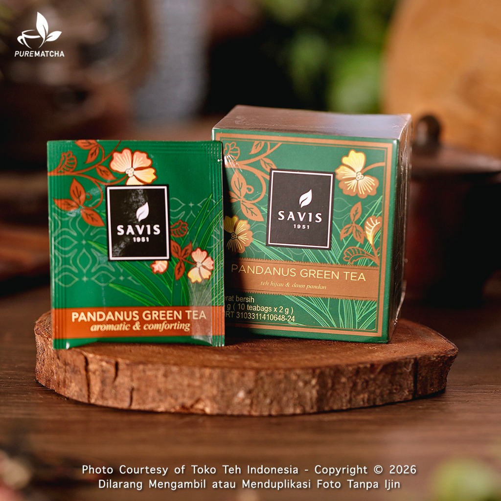 

Savis Tea - Pandanus Green Tea Box isi 10tb Green Tea Pandan Premium Teh Hijau Daun Pandan