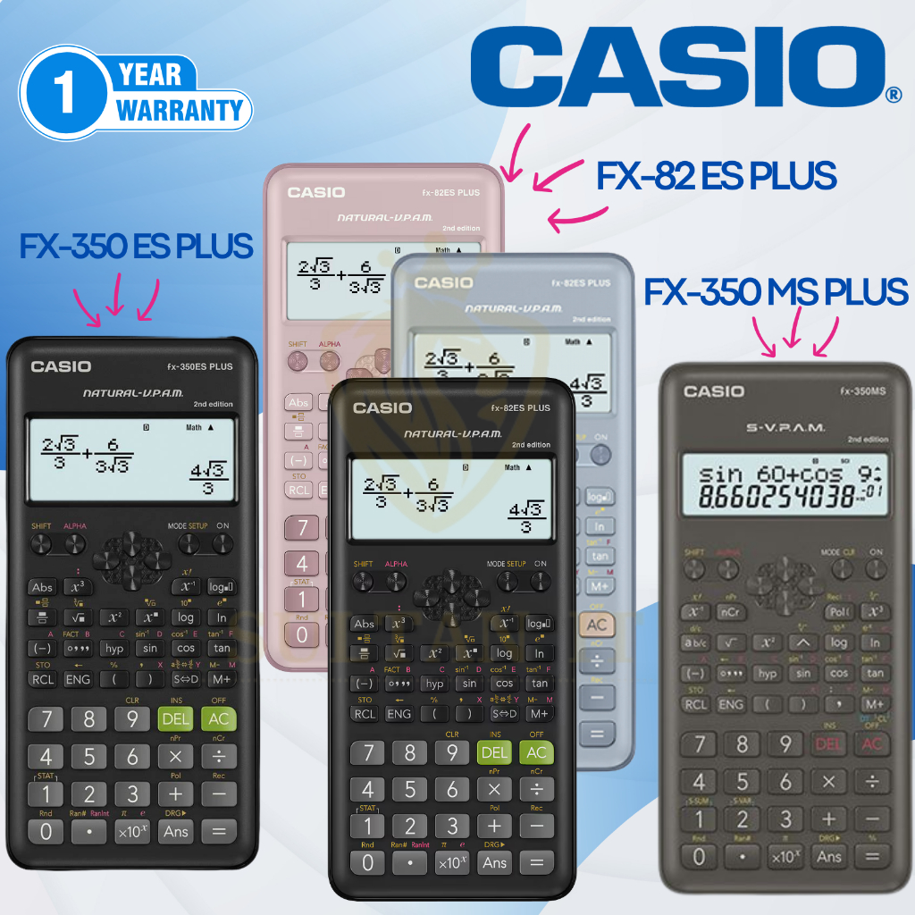 

CALCULATOR CASIO FX 350 ES PLUS / FX 350 MS PLUS / FX 82 ES PLUS BLACK BLUE PINK KALKULATOR CASIO 350-ES 82-ES 350ES 82ES