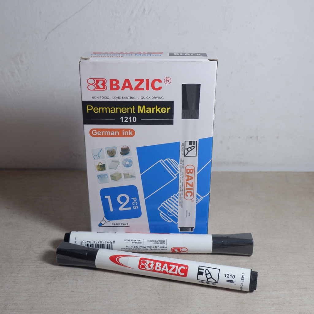 

[12 Pcs] Nerrd Paket Hemat Grosir Spidol Permanent Hitam Murah Bazic 1 Kotak Isi 12 Pcs