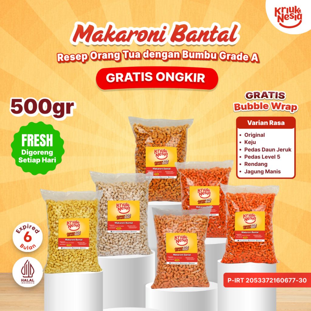 

Kriuknesia Cemilan Makaroni Bantal - Isi 500 Gram