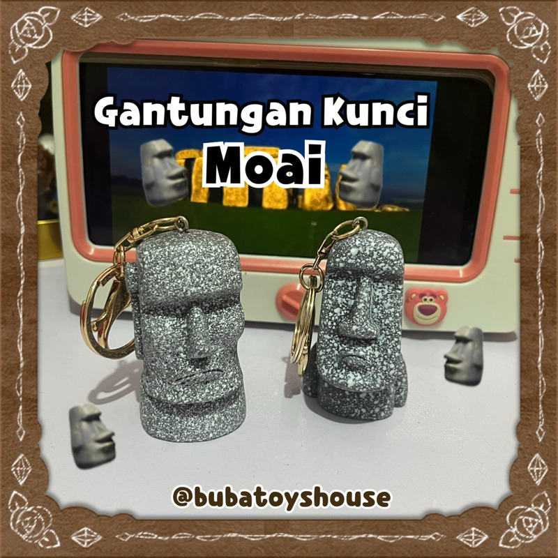 Gantungan Kunci Emot Batu Moai Meme Ganci Keychain Emoji