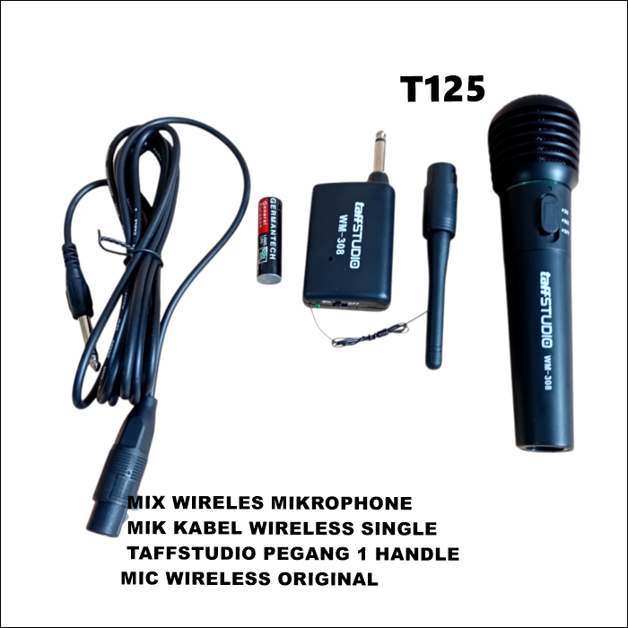 T125 MIC WIRELESS ORIGINAL TAFFSTUDIO PEGANG 1 HANDLE MIK KABEL WIRELESS SINGLE MIX WIRELES MIKROPHO