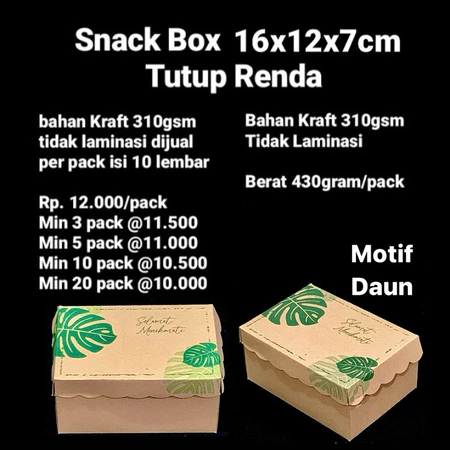 

snack box kraft tutup renda motif coklat daun dus kecil packaging kue kering lemper bika ambon mini size 16x12x7 cm