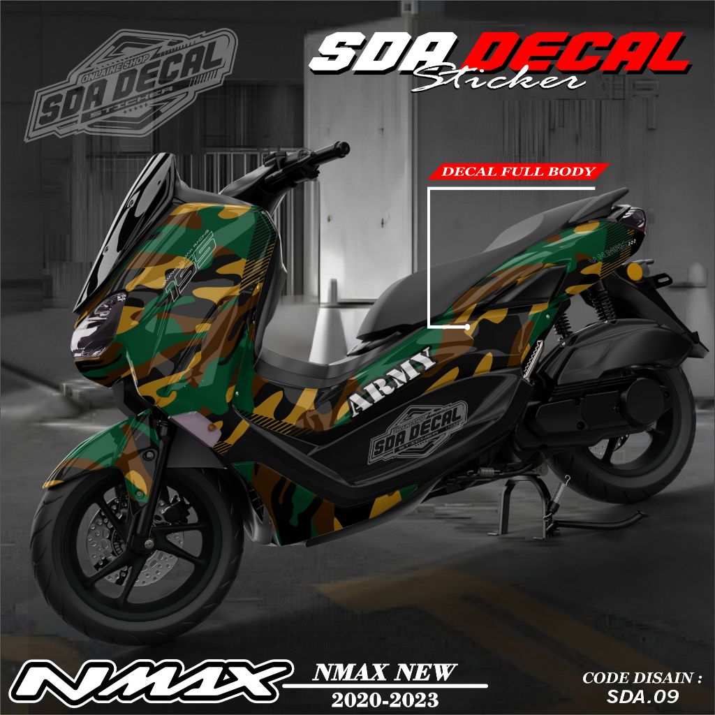 Decal Sticker Custoom Full Body NMAX NEW 2020-2023 Decal Stiker Variasi Motor NMAX NEW ARMY SDA.09