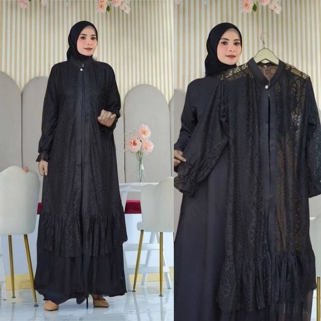 Gamis Brukat Set Outer Ukuran Jumbo L XL XXL 3XL 4XL LD 140 / Gamis Brokat Jumbo LD 140