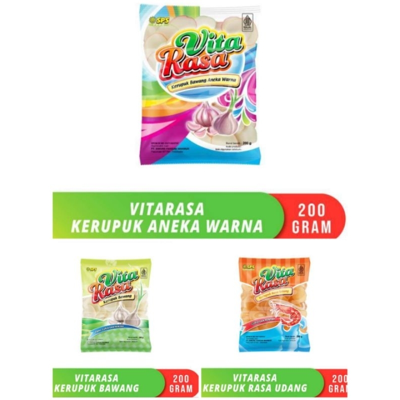 

KERUPUK MENTAH VITARASA UDANG, BAWANG DAN ANEKA WARNA 200GRAM