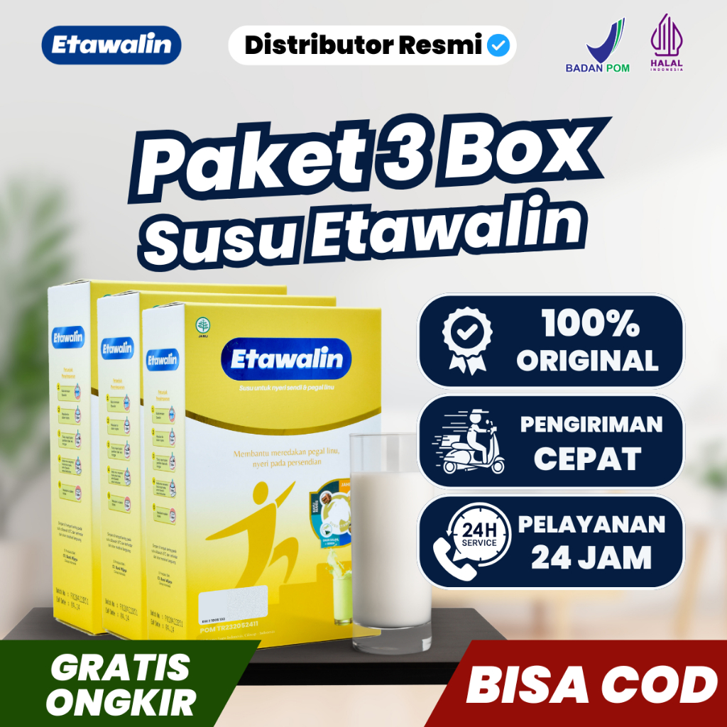 

Paket 3 Box Etawalin Original Ampuh Atasi Asam Urat Susu Kambing Etawa Bubuk dan Jahe BPOM Halal COD