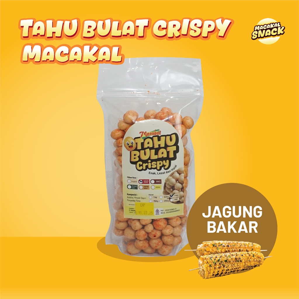 

Macakal - Tahu Bulat Mini Kering Crispy Rasa Jagung Bakar I Camilan Gurih, Kemasan Pouch Bening