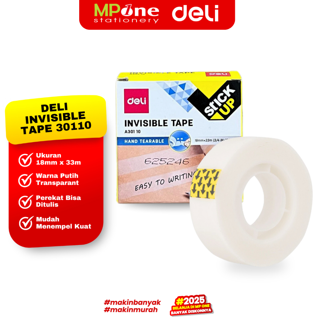

(1 ROLL) Deli Invisible Tape 30110 / Isolasi Bening 18mm x 3m Warna Kertas Putih Bisa Ditulis DELI