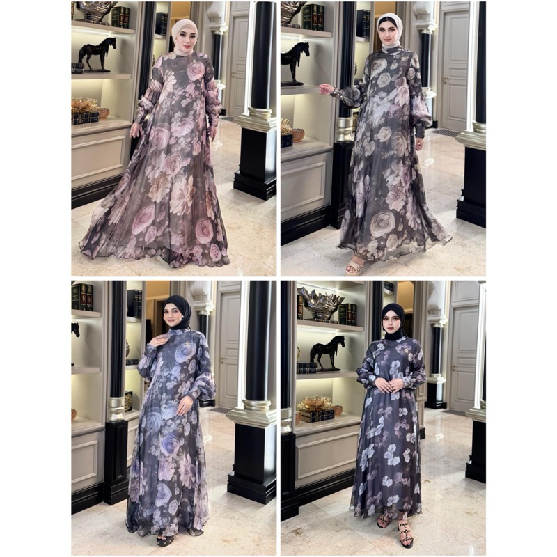 dress gamis sutra mewah flower ori by SHELLASAUKIA