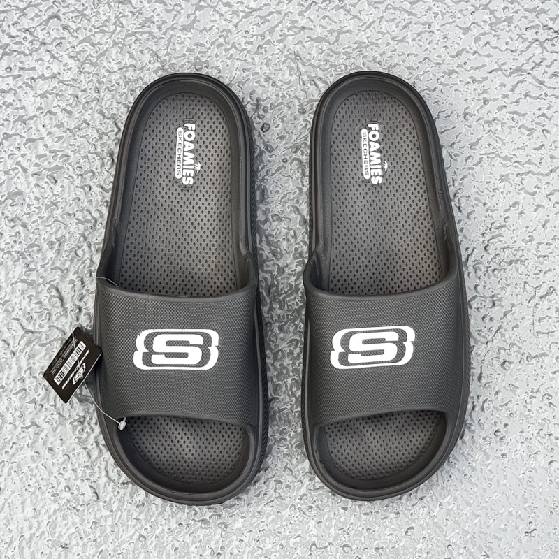 SANDAL SLIDE SKECHERS GREY WHITE SANDAL PRIA